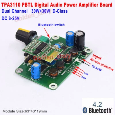 TPA3110 2x30W Digital Stereo Audio Power Amplifier Board DIY Bluetooth Speaker - Image 1 of 4