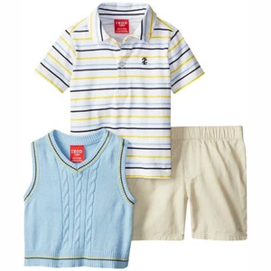 IZOD 3pc Kids Baby Boy Polo Shirt, Sweater Vest, Short Outfit Casual Clothes Set - Picture 1 of 8