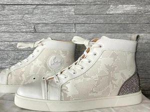 Christian Louboutin Louis Flat Swarovski White Leather Sneakers EU Size 41.5  - Picture 1 of 17