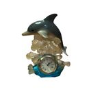 Beautiful Ceramic Dolphin Sea Glass Mini Desk Table Clock Waves Quartz Euc Read
