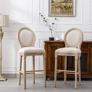Set of 2 Wood Bar Stools Counter Height Barstools Kitchen Dining Chair Beige US - Picture 1 of 12