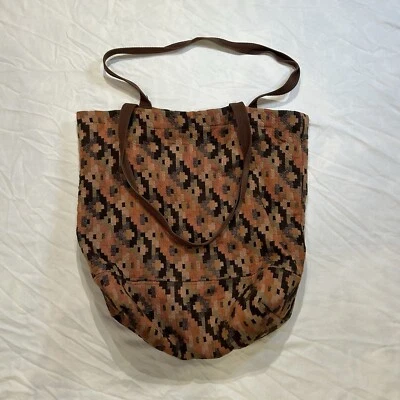 Cloth Tote Bag Shoulder Bag Purse Brown Orange Fall Geometric Pockets - Image 1 of 4