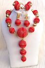 Peach with Red New Latest Design Party Bridal Wedding African Beads Jewelry Set