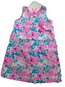 Tommy Bahama Girls 5 Pink Floral Sleeveless Shift Dress Set & Hair Bow Lined NWT - Picture 1 of 3
