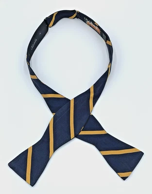 Gravata borboleta masculina vintage 100% seda amanteigada ajustável Repp listra dourada azul - Imagem 1 de 4