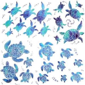 27Pcs Sea Turtle Wall Decals - Ocean Vinyl Stickers Underwater Waterproof Bathro - Picture 1 of 9