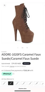 Pleaser Adore 1020-FSMG Caramel Faux Suede Shoes Heels, Size 6 - Picture 1 of 4