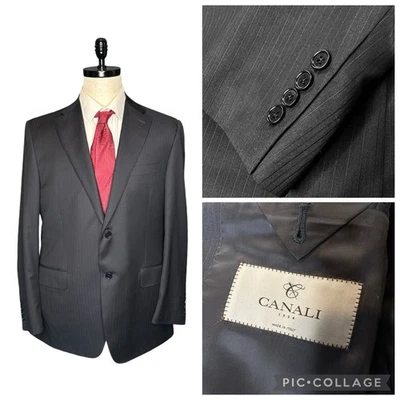 Traje de 2 piezas Canali para hombre ~ 52R US ~ 42R pantalones 35x30 100 % lana negro a rayas Foto 1 de 4