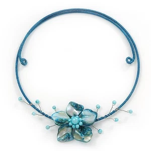 Hellblau Muschel Blume Flex Draht Halsband Halskette - verstellbar - Bild 1 von 4