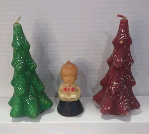 Vintage Gurley Christmas Candles Green And Red Trees Choir Boy unburned Aged - Bild 1 von 12