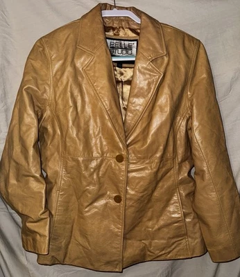 Pelle Studio Wilsons L Brown Leather Blazer Jacket Women’s Large Button Front - Image 1 of 4