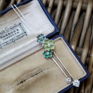 Diamonique 925 Sterling Silver Necklace, Pastel Enamel And Simulated Diamonds  - Picture 1 of 7
