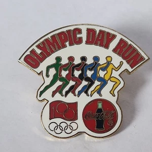 Coca-Cola & 100 Olympic Logo Multicolor Runner Olympic Day Run Lapel Pin / Badge - Picture 1 of 10