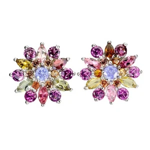 925 Sterling Silver Earrings Marquise Tourmaline Tanzanite Gemstone Jewelry - Picture 1 of 13