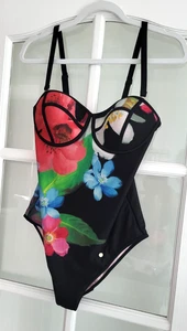 Ted Baker floral swimsuit black padded cup size 34 DD-E - Picture 1 of 6