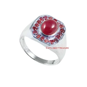Anello da uomo in argento sterling 925 con pietre preziose rubini e granati naturali #541 - Foto 1 di 4