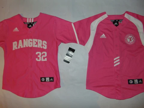 2) Texas Rangers Girls Youth Jersey MLB Medium 10/12 PINK #32 Hamilton NEW (HOLE Cover