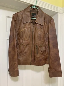 Ana “A New Approach” Brown Genuine Leather Jacket XL • Retro?  Wide Collar 👀 - Picture 1 of 10
