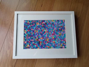 Original Abstract Acrylic framed painting, Squares, Blue, Green, Purple, Reds. - Picture 1 of 8