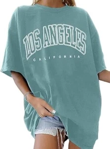 Women's Casual Short Sleeve Graphic Oversized T Shirt Loose Letter Print Tee Top - Picture 1 of 1