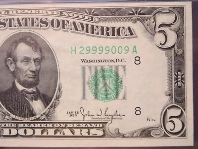 $5 1950 federal reserve note  GRADED  27-072 - Image 1 of 3