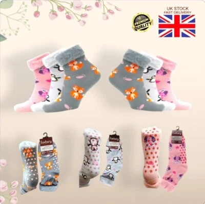1-3 Paar Damen warme flauschige Animalprint gemütliche Knöchel Thermo Anti-Rutsch Grip Bettsocken - Bild 1 von 4