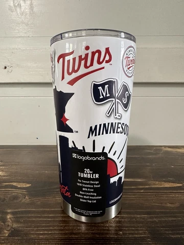 NEW - LOGO BRANDS 20 OZ ULTRA TUMBLER Hot or Cold Minnesota Twins MLB Baseball Cover