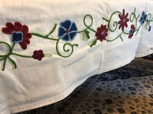 NEW Linen Blend Table Cloth 85" x 44" Rectangle Floral Embroidered Beige - Picture 1 of 11