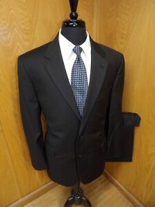 Jos A Bank Signature Mens Suit 44r 36w x 29.5 Black Micro H.B. 100% Wool T#401