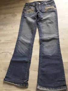 YOUNIQUE Jr Size 9 Embellished Low Rise Y2K Vtg Flare Bootcut Blue Jeans 30Wx32L - Picture 1 of 21