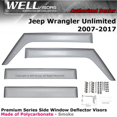 WELLvisors Window Visors For Jeep Wrangler 07-17 Side Rain Guards Wind Deflector - Image 1 of 4