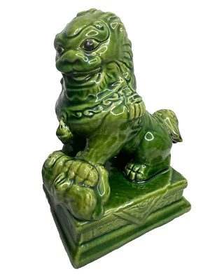 Antique Foo Dog Statue Glazed Pottery Ceramic Figure Chinese Lion MCM VTG - Image 1 of 4