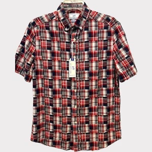 NEW Southern Tide Shirt Mens Small Red Blue Madras Patchwork Smart Casual Cruise - Picture 1 of 12