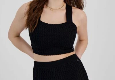 Suéter corto GUESS para mujer negro Yasmina con lazo trasero talla M Foto 1 de 3