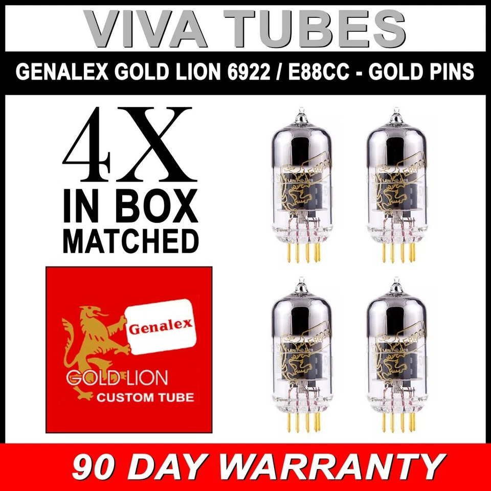Tubos Genalex Gold Pin Lion Reedición 6922/E88CC Cuádruples (4) Emparejados Nuevos Foto 1 de 1