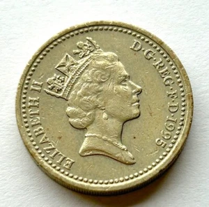 UK 1 Pound 1995 Welsh Dragon Elizabeth II British w/ Error - Words Upside Down - Picture 1 of 2