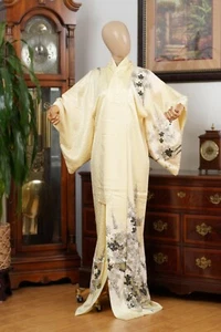 DEAR VANILLA JAPANESE SILK HOMONGI KIMONO WOMEN'S AUTHENTIC JAPAN DRESS ORIGINAL - Picture 1 of 10