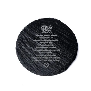 Welsh National Anthem Slate Coaster 10cm Slate Coaster Cymru Circle Gift - Picture 1 of 2