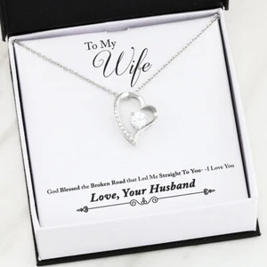 Husband & Wife Valentine Gift, Romantic Jewelry Forever Heart Necklace For Women - Picture 1 of 8