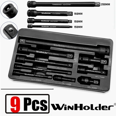 WinHolder 9x IMPACT Extension Bars 1/2+3/8+1/4" Dr Long Reach Extension bar Set - Image 1 of 4
