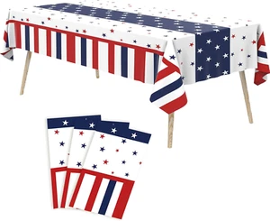 3 Pack 4Th of July Patriotic Tablecloth, Disposable Red White and Blue Plastic T - Picture 1 of 12