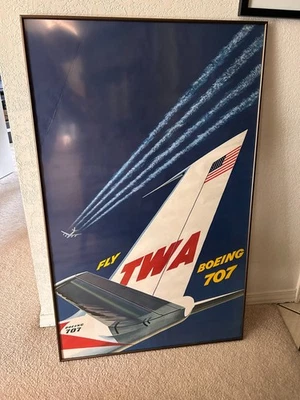 Póster de aerolínea TWA “Fly Boeing 707” original vintage de los años 60 – 25” x 40” Foto 1 de 3
