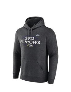 Baltimore Ravens Fanatics 2023 NFL Playoffs Fleece Hoodie Sz L Heather Charcoal - Picture 1 of 8