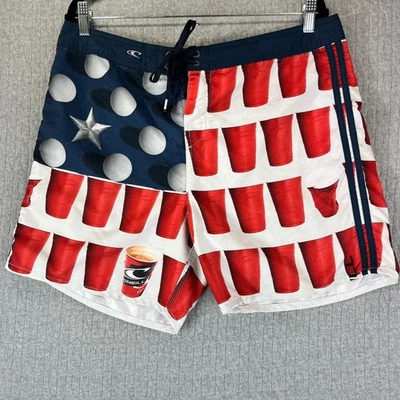 O'Neill beer pong party American Flag Board Shorts Swim Trunks Size 34 - Image 1 of 4