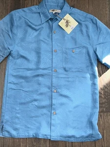 Joe Marlin blaues Hawaiihemd mit Blumenmuster und Knöpfen Größe MED strukturiertes Streifenmuster - Bild 1 von 11