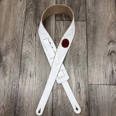 Correa de guitarra Levy's de cuero de grano superior de 3" - blanca Foto 1 de 4