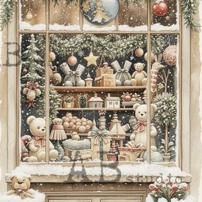 A4 Decoupage Paper CHRISTMAS TOY SHOPPE Vintage | AB Studio Crafts & Furniture - Image 1 of 4