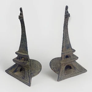 Vintage Cast Iron EIFFEL TOWER Bookends 10+ Inch paperweight 4.8lb/ea. Set of 2 - Picture 1 of 7