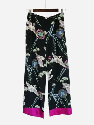 Soft Surroundings Sz S Tropical Rayon Wide Leg Pants Crane Hippie Boho Vacation - Image 1 of 4