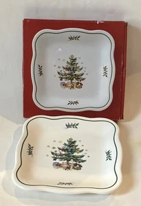 Vtg. Nikko Happy Holidays Christmas 8.5 Square Tray Plate Cookies Snacks w/Box - Picture 1 of 6